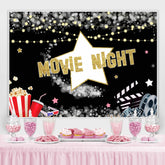 Lofaris Movie Night Black and Popcorn Bucket Birthday Backdrop
